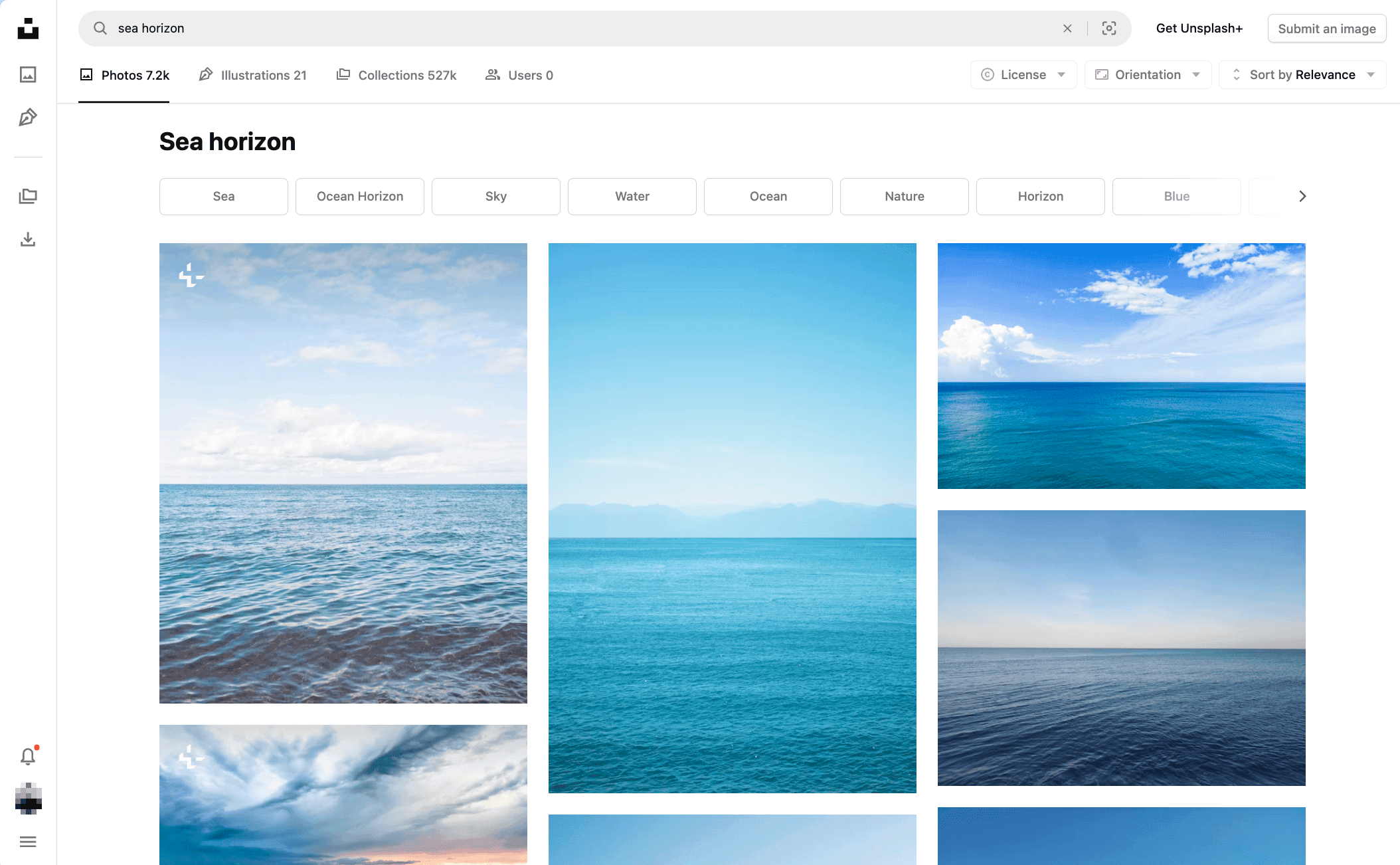 Unsplash search results for 'sea horizon'